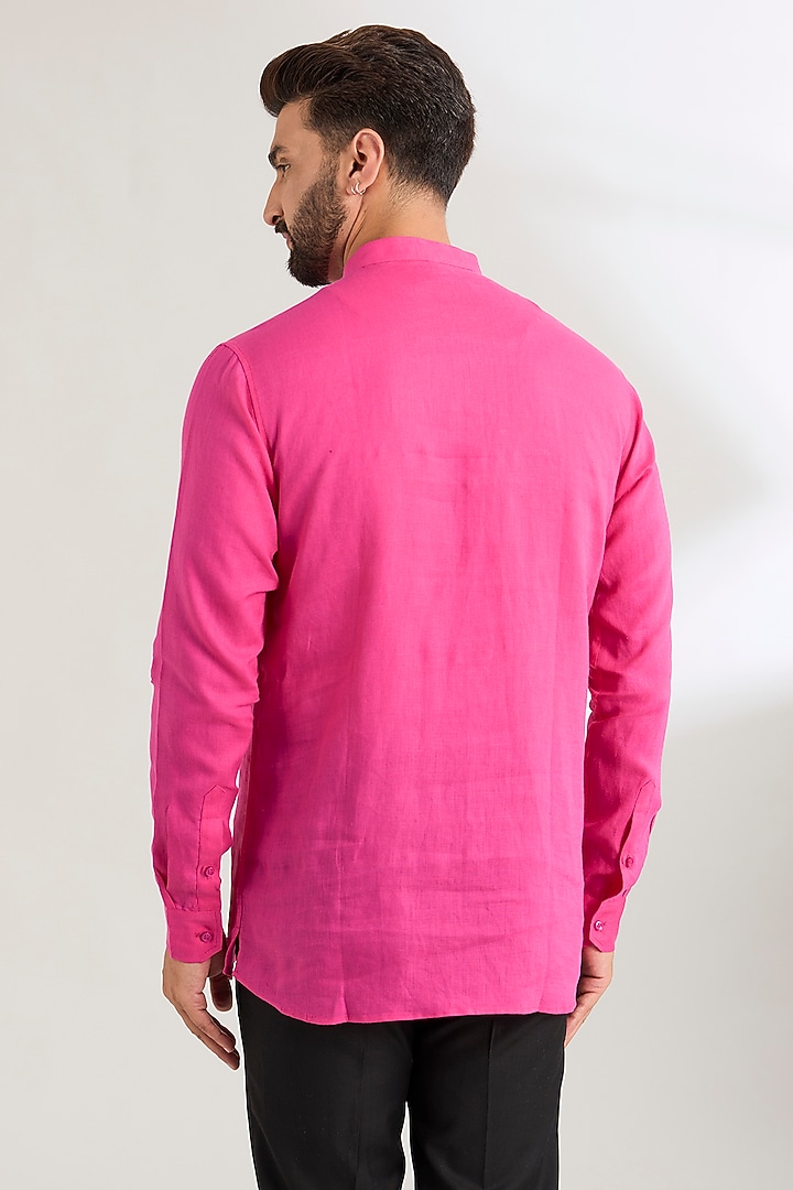 Fuchsia Linen Party Wear Shirt by Wendell Rodricks Men at Pernia's Pop Up Shop