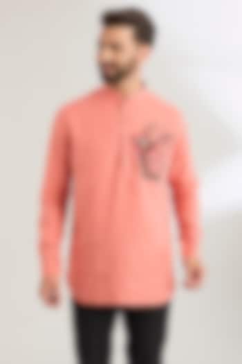Peach Linen Party Wear Shirt by Wendell Rodricks Men at Pernia's Pop Up Shop