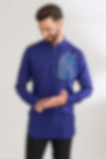 Irish Blue Linen Party Wear Shirt by Wendell Rodricks Men at Pernia's Pop Up Shop