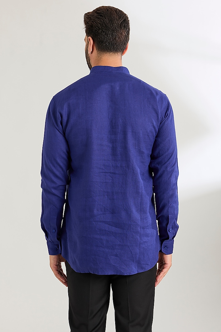 Irish Blue Linen Party Wear Shirt by Wendell Rodricks Men at Pernia's Pop Up Shop