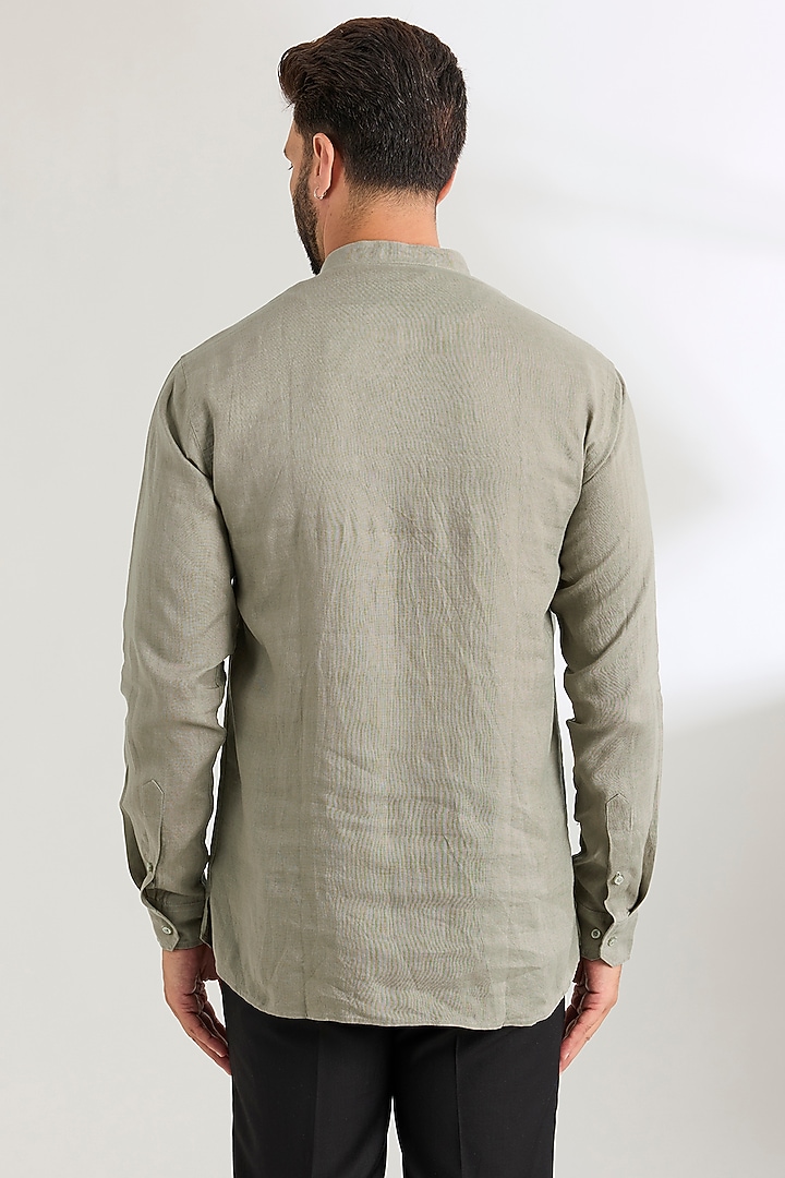 Grey Linen Party Wear Shirt by Wendell Rodricks Men at Pernia's Pop Up Shop