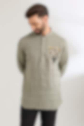 Grey Linen Party Wear Shirt by Wendell Rodricks Men at Pernia's Pop Up Shop