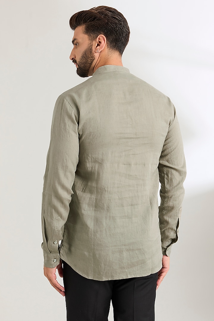 Grey Linen Party Wear Shirt by Wendell Rodricks Men at Pernia's Pop Up Shop