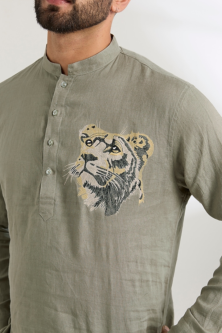 Grey Linen Party Wear Shirt by Wendell Rodricks Men at Pernia's Pop Up Shop