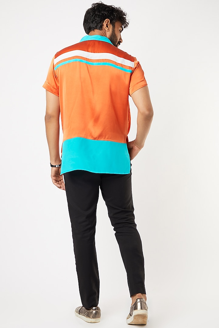 Orange Party Wear Shirt With Contrast Collar by Wendell Rodricks Men at Pernia's Pop Up Shop