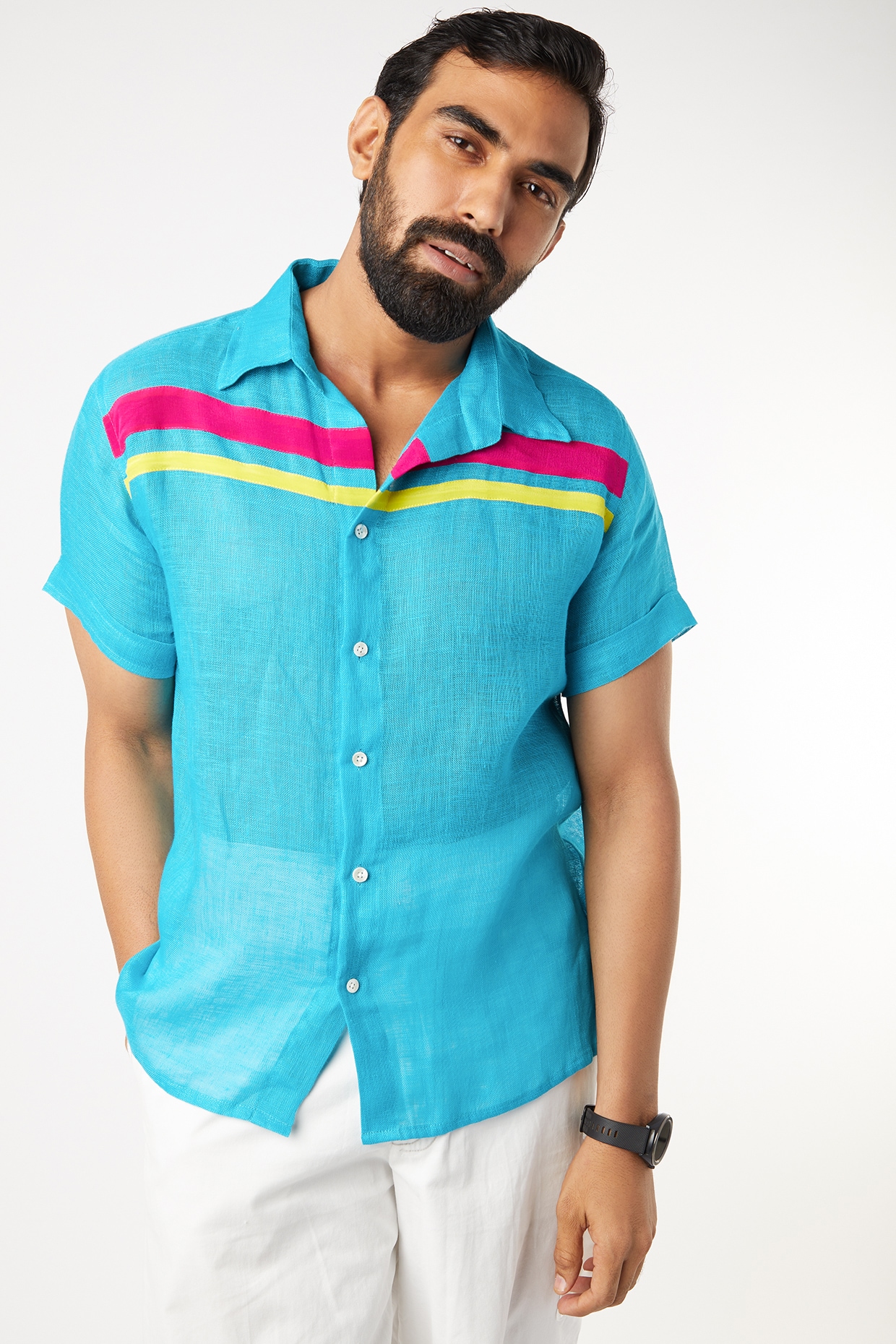 Blue Gauze Linen Shirt Design by 