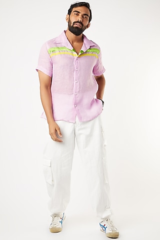Lilac Gauze Linen Shirt by Wendell Rodricks Men