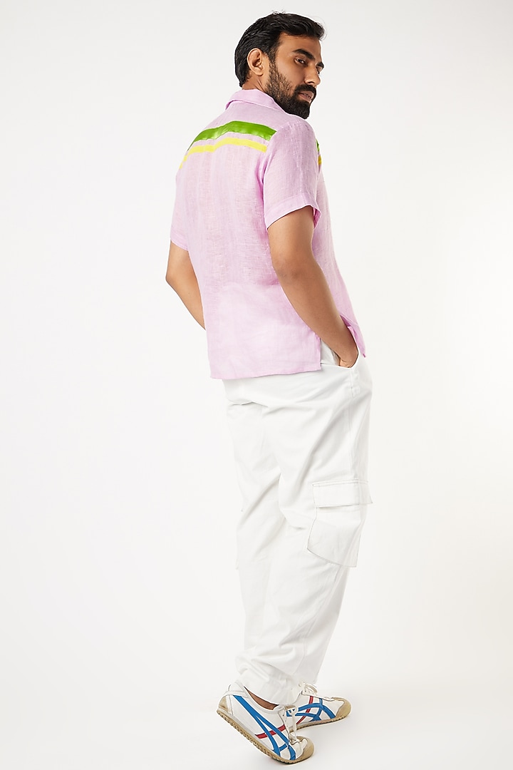 Lilac Gauze Linen Party Wear Shirt by Wendell Rodricks Men at Pernia's Pop Up Shop