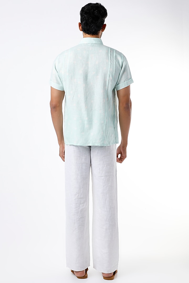 Aqua Blue Vintage Blossom Party Wear Shirt by Wendell Rodricks Men at Pernia's Pop Up Shop