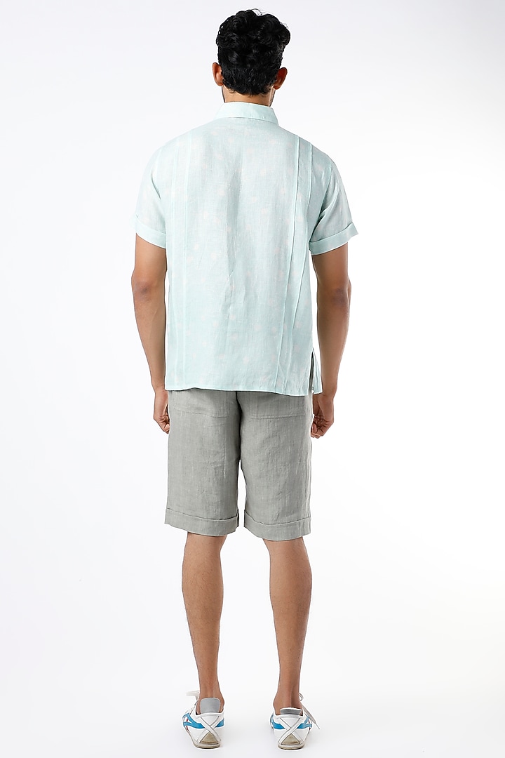 Aqua Blue Vintage Blossom Party Wear Shirt by Wendell Rodricks Men at Pernia's Pop Up Shop