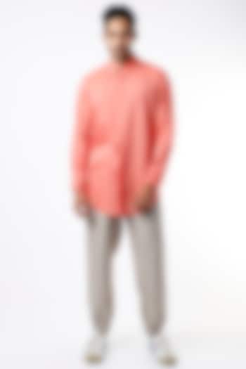 Dark Peach Cotton Long Shirt by Wendell Rodricks Men