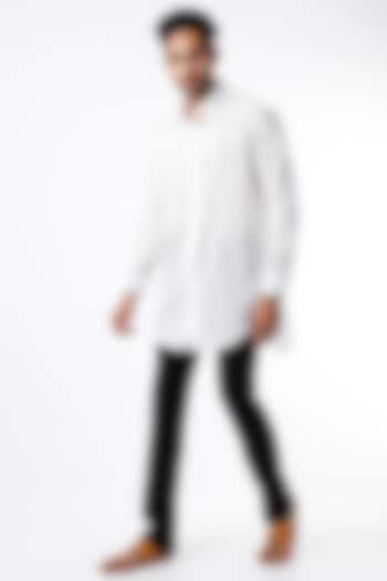 White Cotton Long Shirt by Wendell Rodricks Men