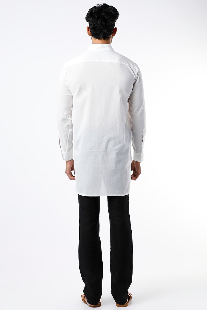 White Cotton Long Party Wear Shirt by Wendell Rodricks Men at Pernia's Pop Up Shop