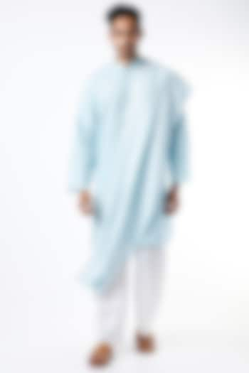 Pale Blue Kurta With Drape by Wendell Rodricks Men