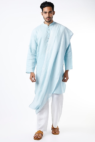 Pale Blue Kurta With Drape by Wendell Rodricks Men