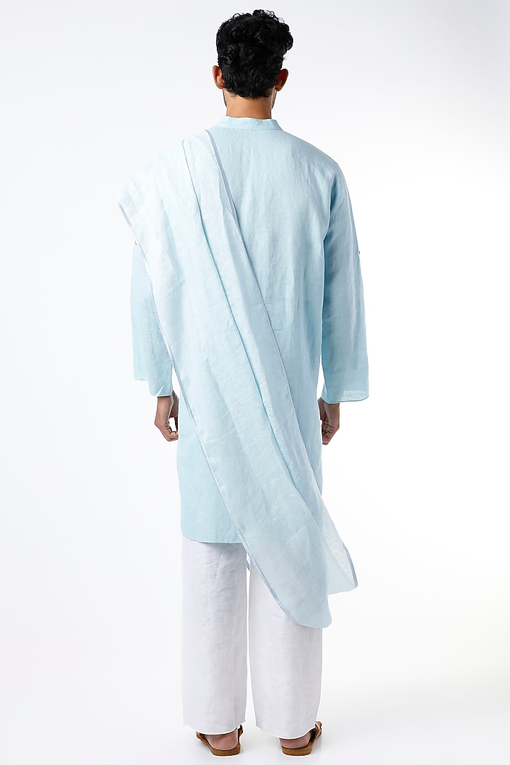 Pale Blue Kurta With Drape by Wendell Rodricks Men at Pernia's Pop Up Shop
