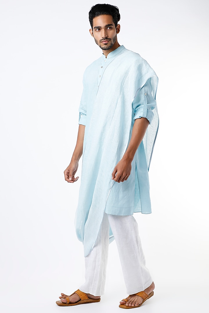 Pale Blue Kurta With Drape by Wendell Rodricks Men at Pernia's Pop Up Shop