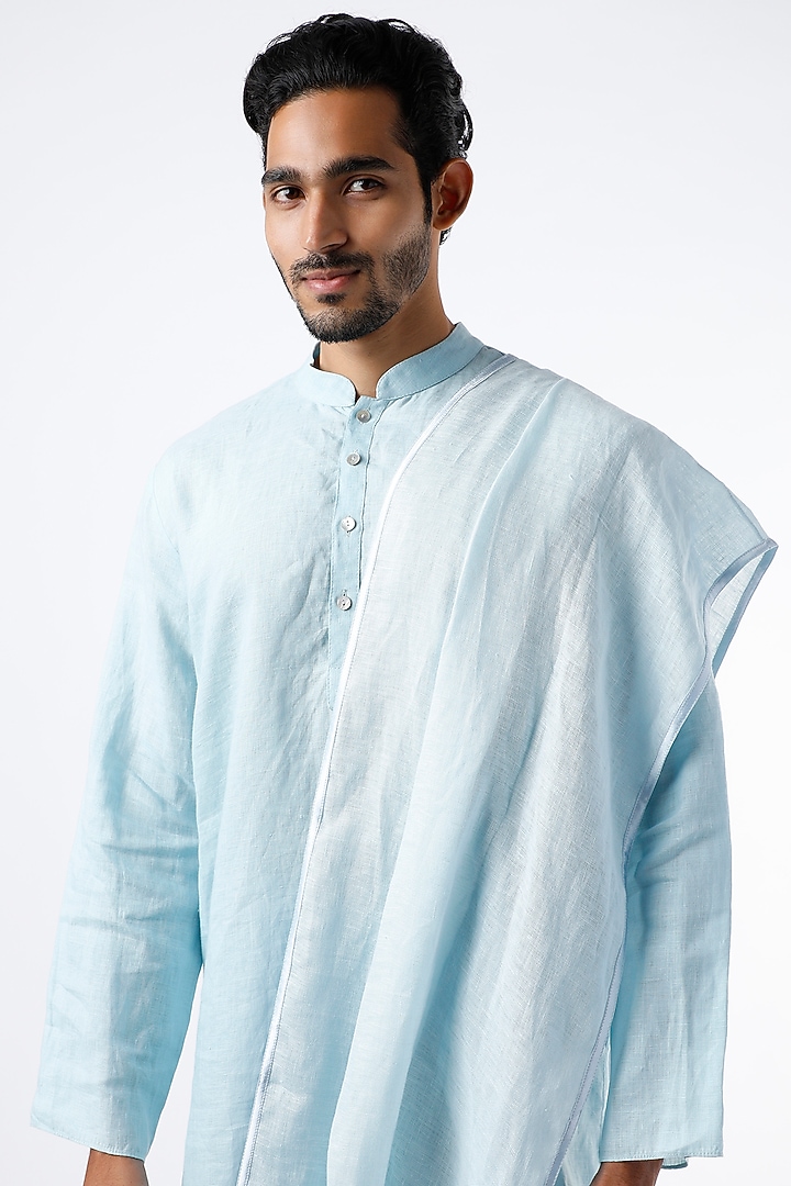Pale Blue Kurta With Drape by Wendell Rodricks Men at Pernia's Pop Up Shop