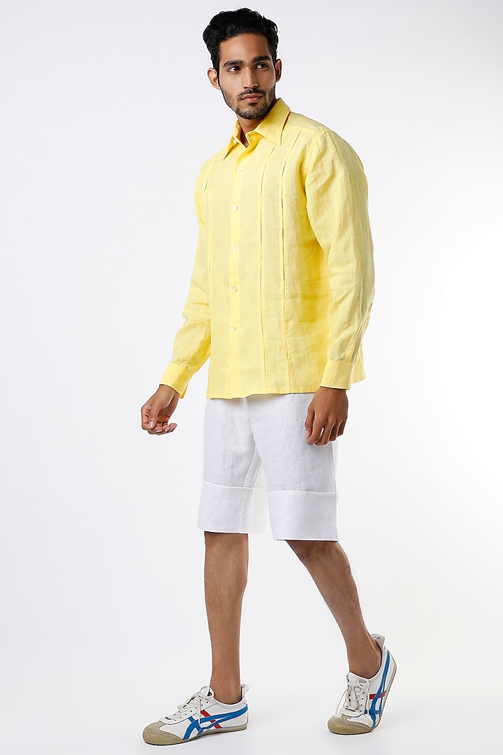 Light Yellow  Shirt  With  Ladder Seam Detail by Wendell Rodricks Men