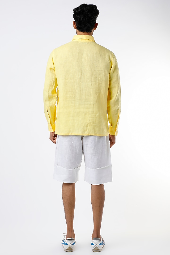 Light Yellow Party Wear Shirt With Ladder Seam Detail by Wendell Rodricks Men at Pernia's Pop Up Shop