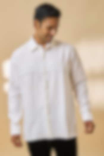 White Linen Party Wear Shirt by Wendell Rodricks Men at Pernia's Pop Up Shop