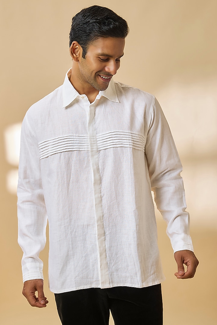 White Linen Party Wear Shirt by Wendell Rodricks Men at Pernia's Pop Up Shop