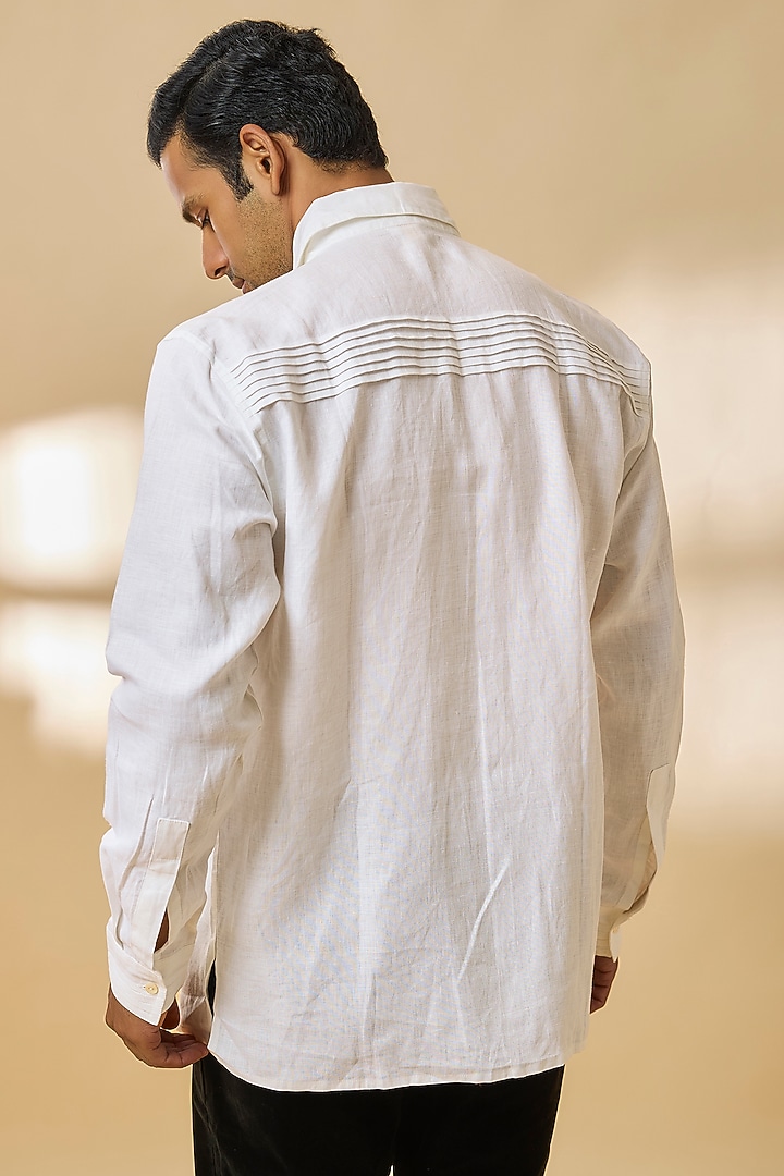 White Linen Party Wear Shirt by Wendell Rodricks Men at Pernia's Pop Up Shop