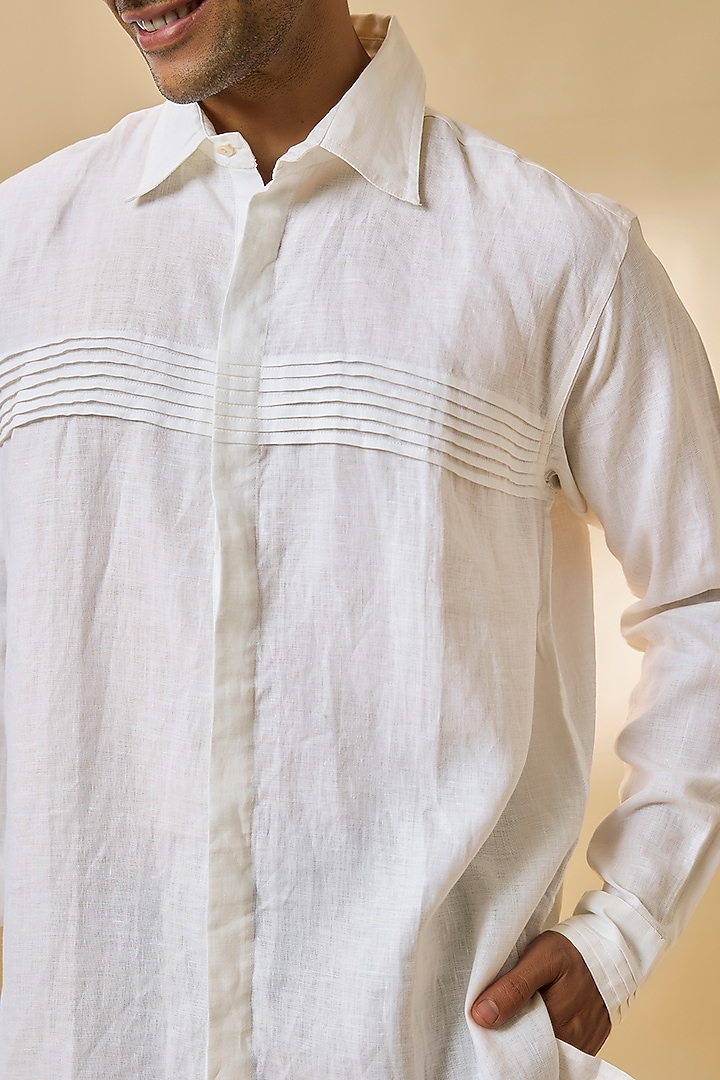 White Linen Party Wear Shirt by Wendell Rodricks Men at Pernia's Pop Up Shop