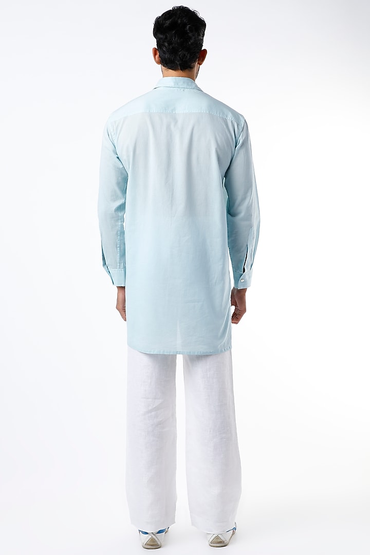 Pale Blue Cotton Long Party Wear Shirt by Wendell Rodricks Men at Pernia's Pop Up Shop
