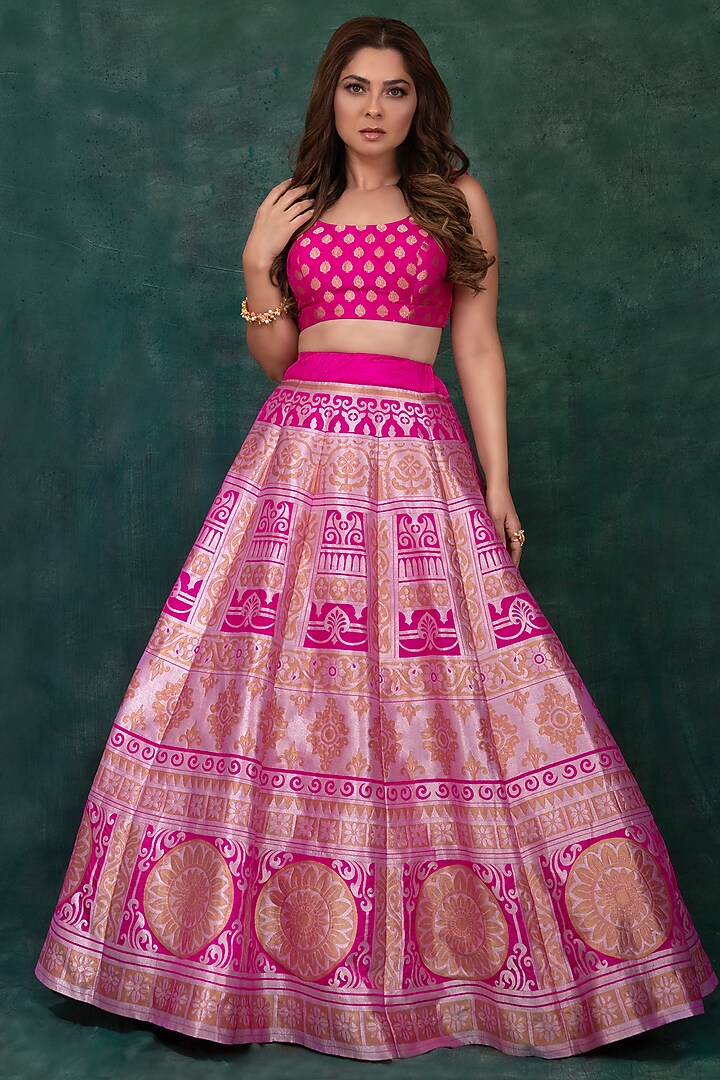 Hot Pink Silk Wedding Lehenga Set by Warp 'N Weft at Pernia's Pop Up Shop