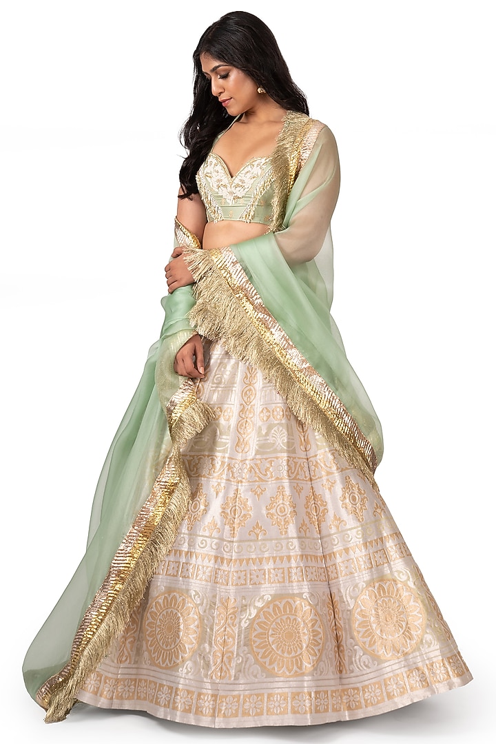 Silver Grey Banarasi Silk Wedding Lehenga Set by Warp 'N Weft at Pernia's Pop Up Shop