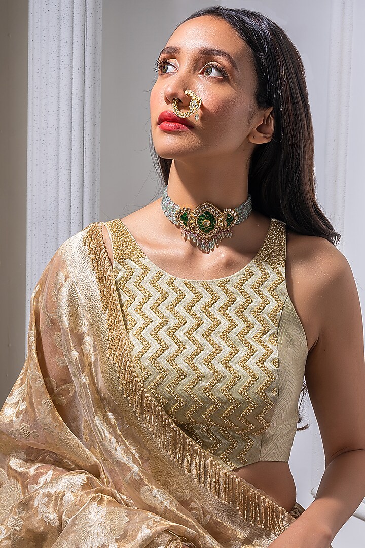 Silver & Gold Silk Wedding Lehenga Set by Warp 'N Weft at Pernia's Pop Up Shop