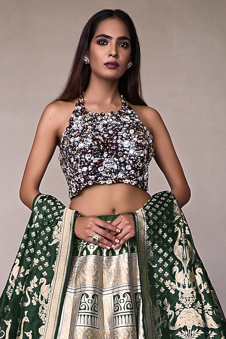 Emerald Embroidered Wedding Lehenga Set by Warp 'N Weft at Pernia's Pop Up Shop