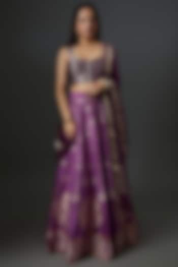 Purple Banarasi Silk Handwoven Lehenga Set by Warp 'N Weft