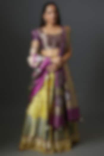 Yellow Banarasi Silk Handwoven Lehenga Set by Warp 'N Weft