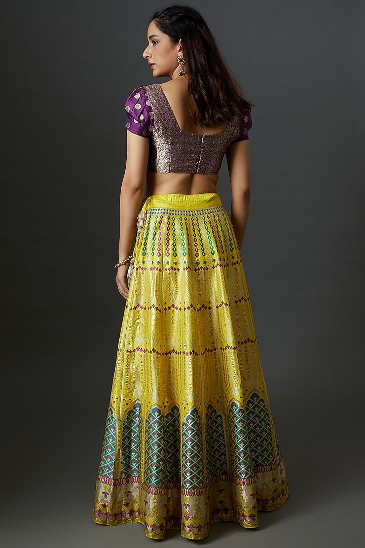 Yellow Banarasi Silk Handwoven Wedding Lehenga Set by Warp 'N Weft at Pernia's Pop Up Shop