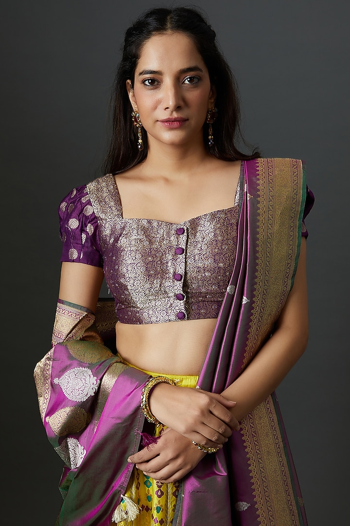 Yellow Banarasi Silk Handwoven Wedding Lehenga Set by Warp 'N Weft at Pernia's Pop Up Shop
