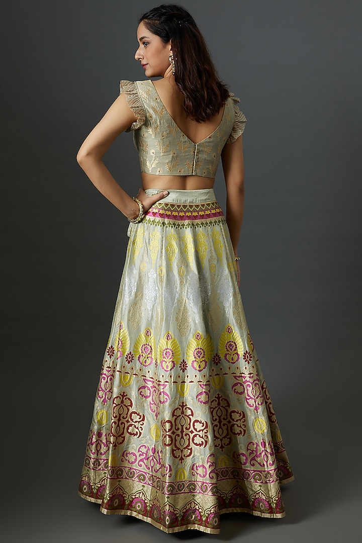 Grey Banarasi Silk Handwoven Bridal Lehenga Set by Warp 'N Weft at Pernia's Pop Up Shop