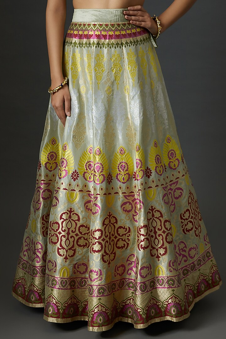 Grey Banarasi Silk Handwoven Bridal Lehenga Set by Warp 'N Weft at Pernia's Pop Up Shop