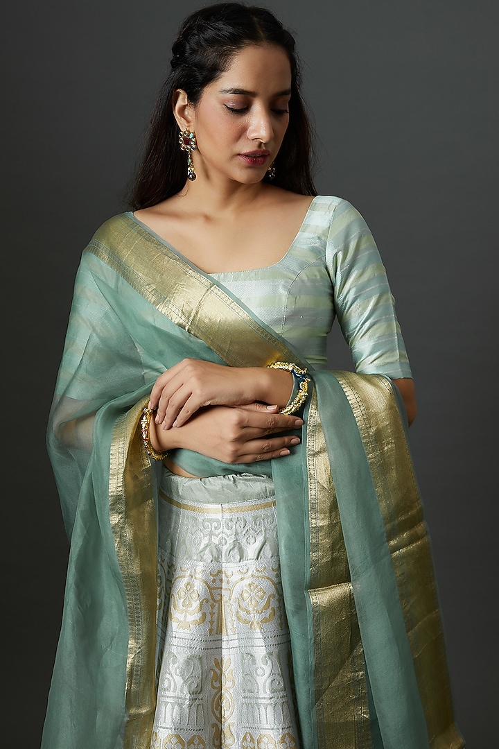 Blue Banarasi Silk Handwoven Wedding Lehenga Set by Warp 'N Weft at Pernia's Pop Up Shop