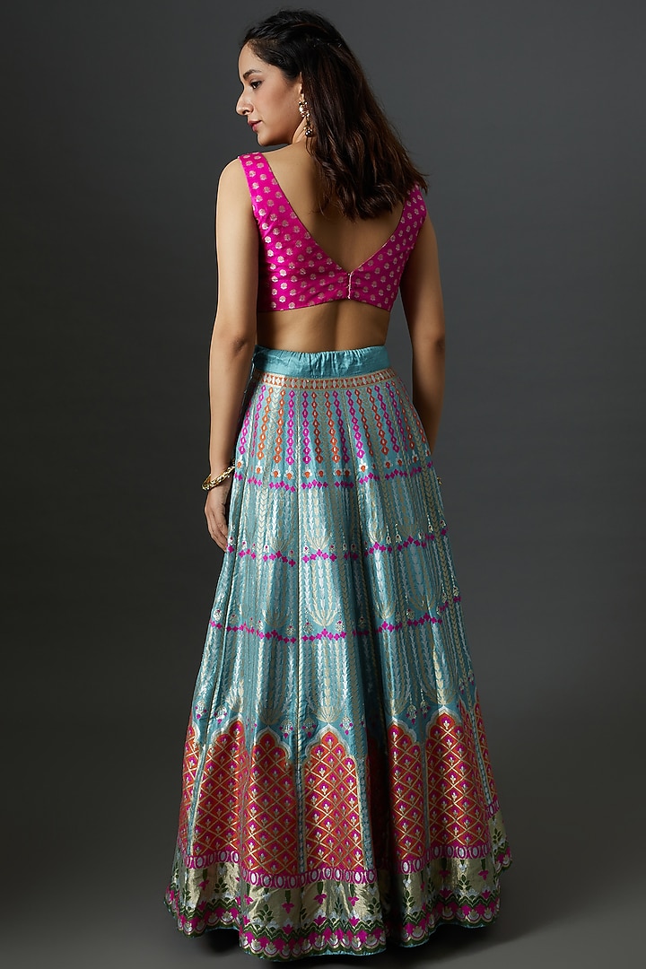 Blue Banarasi Silk Handwoven Wedding Lehenga Set by Warp 'N Weft at Pernia's Pop Up Shop