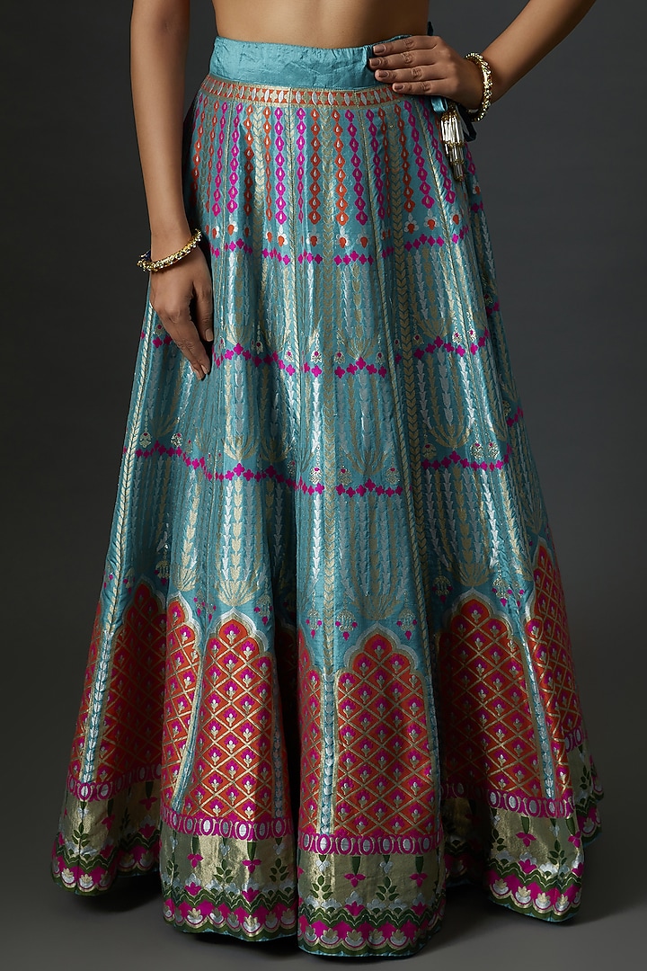 Blue Banarasi Silk Handwoven Wedding Lehenga Set by Warp 'N Weft at Pernia's Pop Up Shop