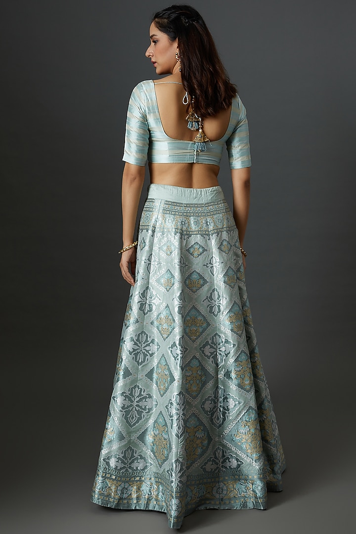 Blue Banarasi Silk Handwoven Bridal Lehenga Set by Warp 'N Weft at Pernia's Pop Up Shop