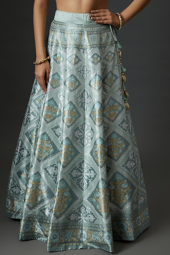 Blue Banarasi Silk Handwoven Bridal Lehenga Set by Warp 'N Weft at Pernia's Pop Up Shop