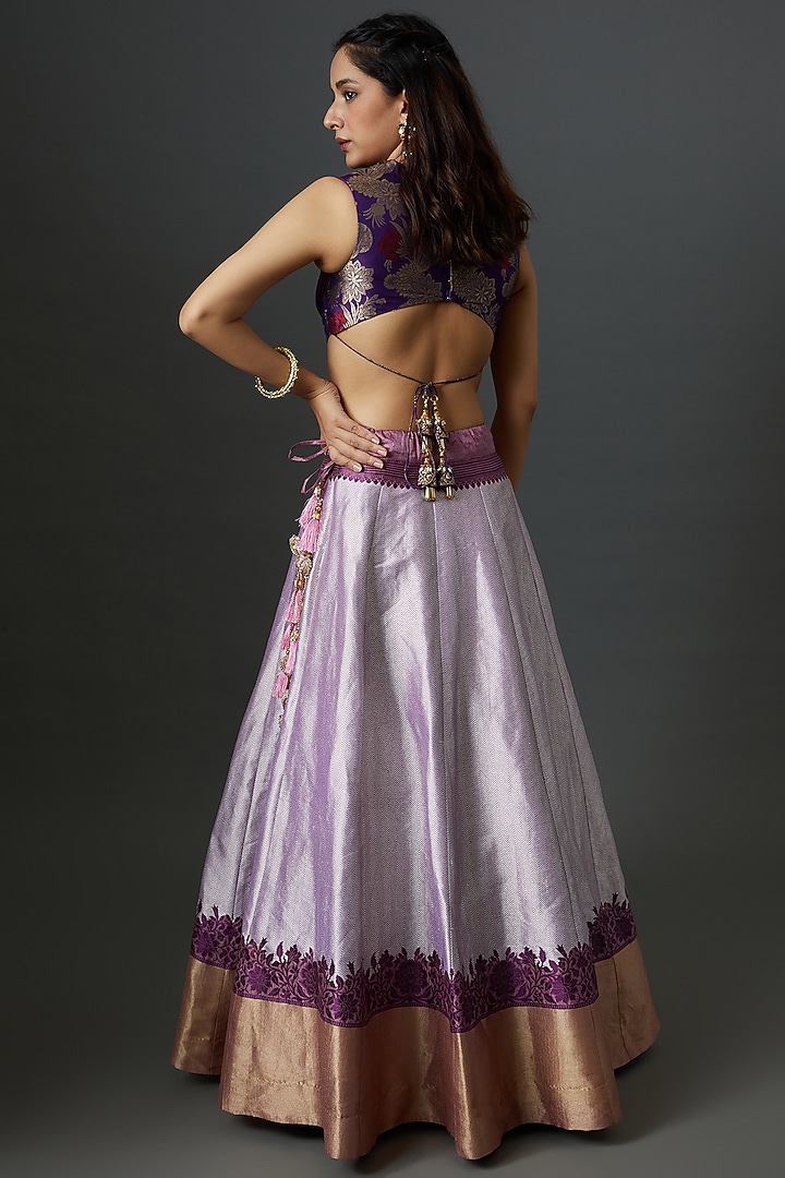 Purple Banarasi Silk Handwoven Wedding Lehenga Set by Warp 'N Weft at Pernia's Pop Up Shop