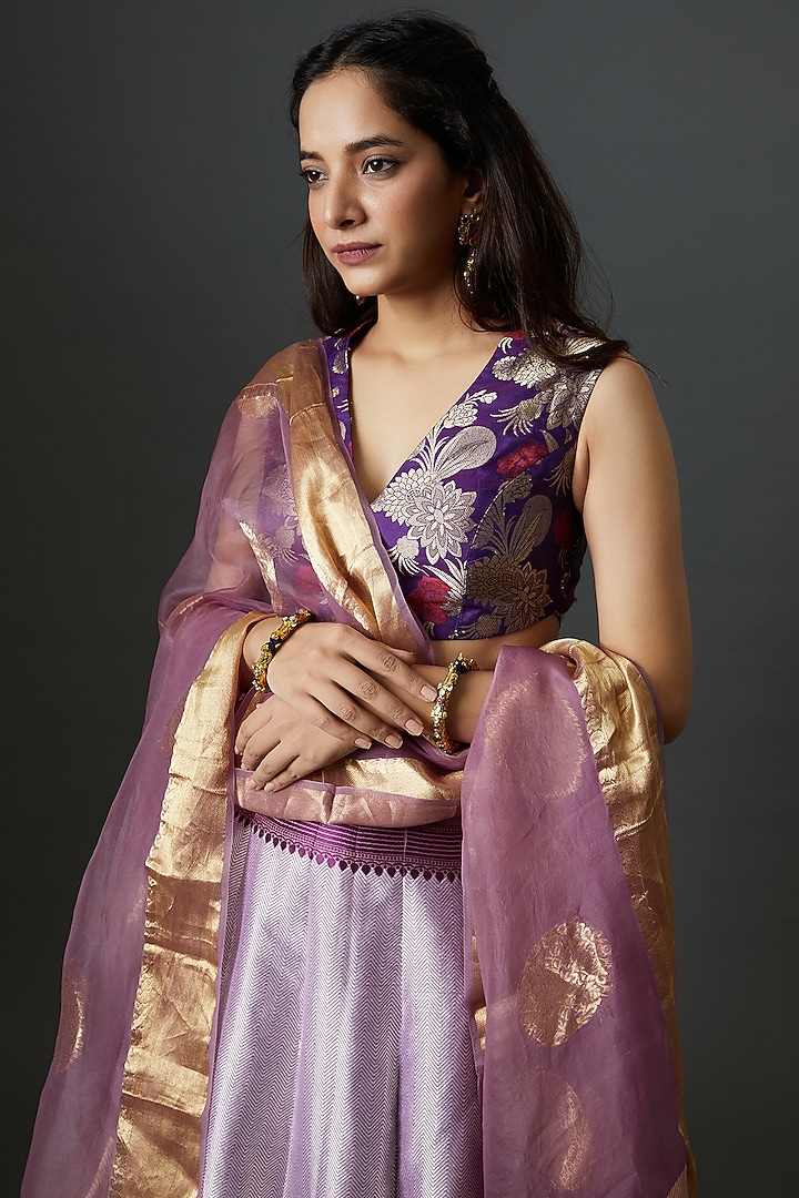Purple Banarasi Silk Handwoven Wedding Lehenga Set by Warp 'N Weft at Pernia's Pop Up Shop