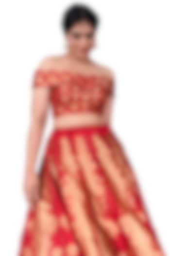 Red Banarasi Silk Bridal Lehenga Set by Warp 'N Weft at Pernia's Pop Up Shop