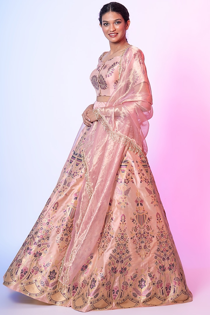 Baby Pink Handwoven Banarasi Bridal Lehenga Set by Warp 'N Weft at Pernia's Pop Up Shop