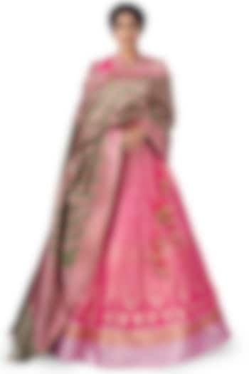 Hot Pink Handwoven Banarasi Lehenga Set by Warp 'N Weft