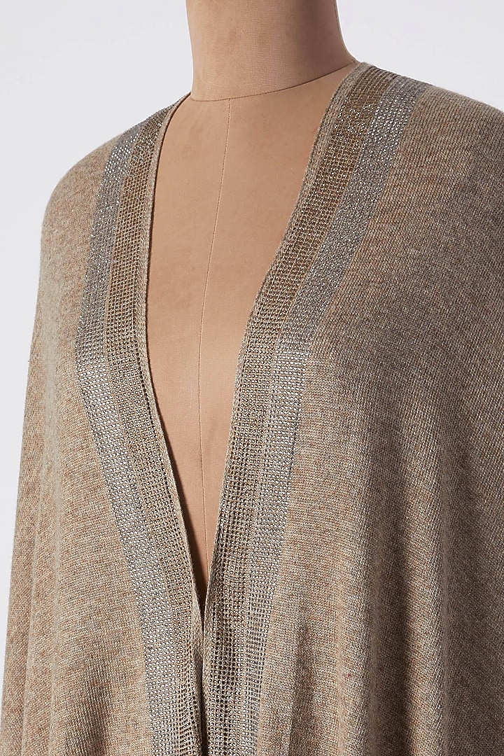 Beige Knitted & Swarovski Embroidered Shawl by Wrapture by Suzanne at Pernia's Pop Up Shop